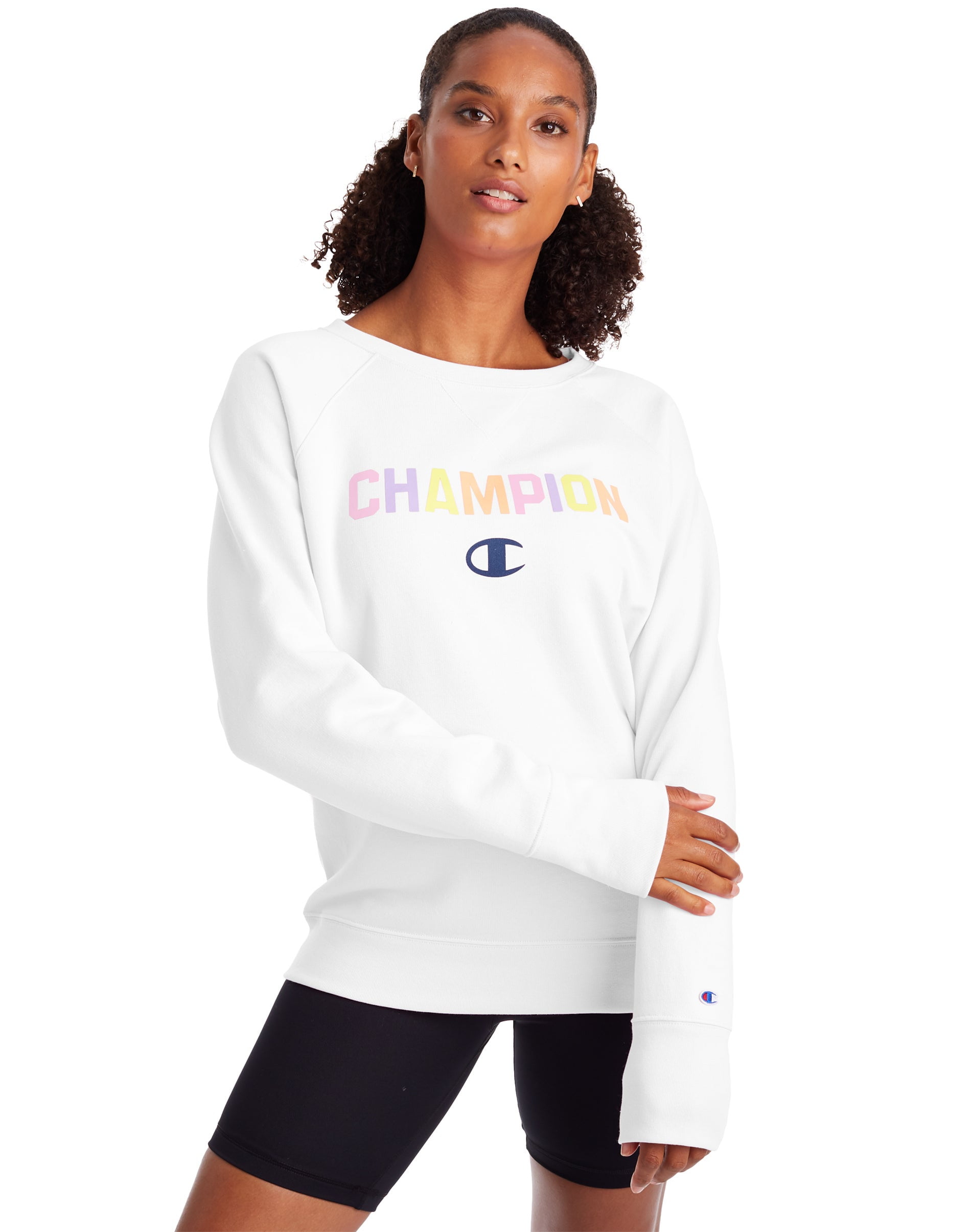 Women's Champion Powerblend Fleece Classic Crew, Block Logo White XS -  Walmart.com