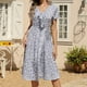 thumbnail image 2 of Vestido de manga corta de playa boho floral de gasa con cuello en V casual para mujer Fridja yut2988, 2 of 8