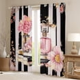 thumbnail image 2 of Pink Floral Blackout Curtains Modern Fashion Girly Curtains Romantic Makeup Themed Bedroom Curtains Black White Stripe Window Curtains Women Perfume Print Curtains,104"Wx84"L, 2 of 6