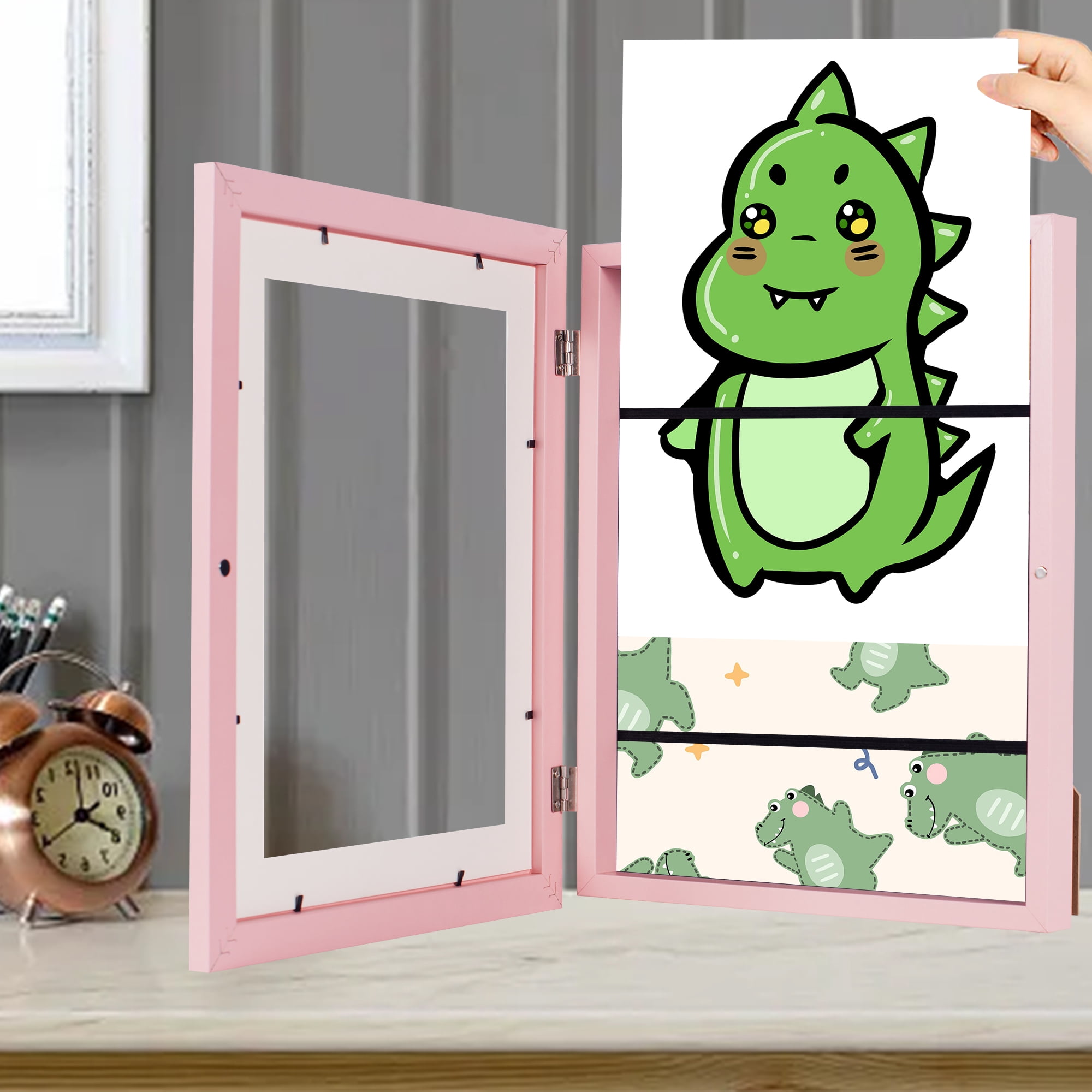 ATOBART Kids Art Frames, 8.5×11" Front Opening Kids Artwork Frames, Framed Art Picture,Changeable Picture Storage Frames, Crafts Painting Art Display Stand (2PK Pink)