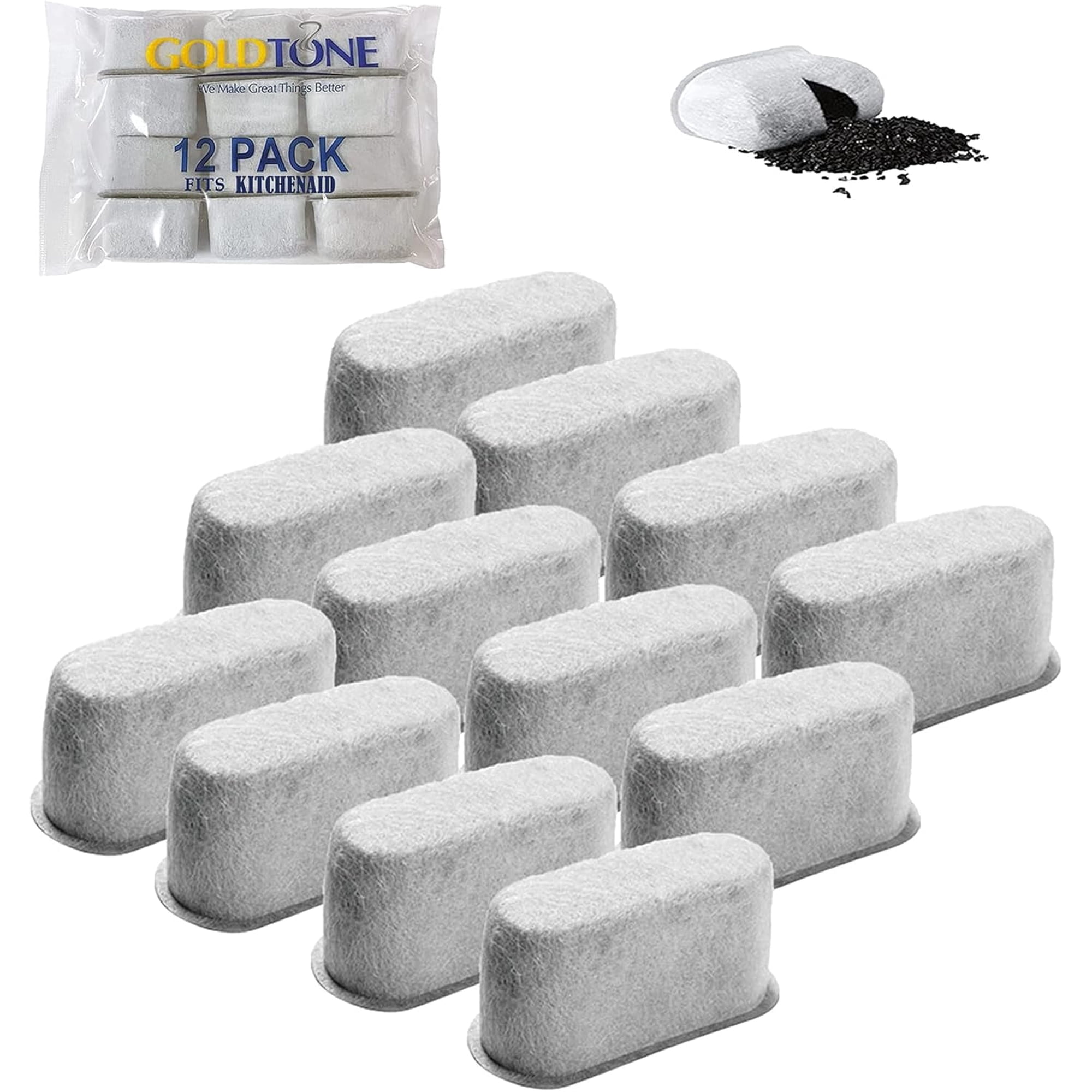 GOLDTONE Activated Carbon Water Filters fits KITCHENAID Coffee Makers and Brewers. Replaces your KITCHENAID Charcoal Water Filters for models KCM1402, KCM1203, KCM222, and KCM223 (12 Filters)