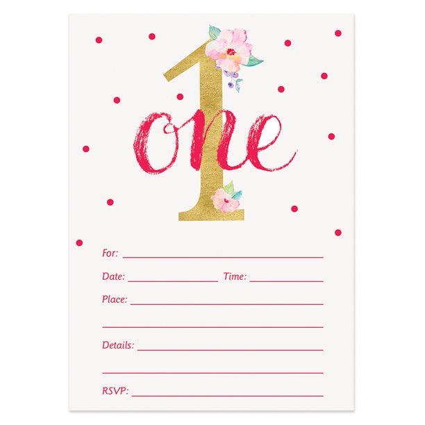 50 First Birthday Invitations With Envelopes Pack Of 50 Baby Girl Birthday Invites Excellent Value Kids Party Invitations Vi0014 Walmart Com Walmart Com