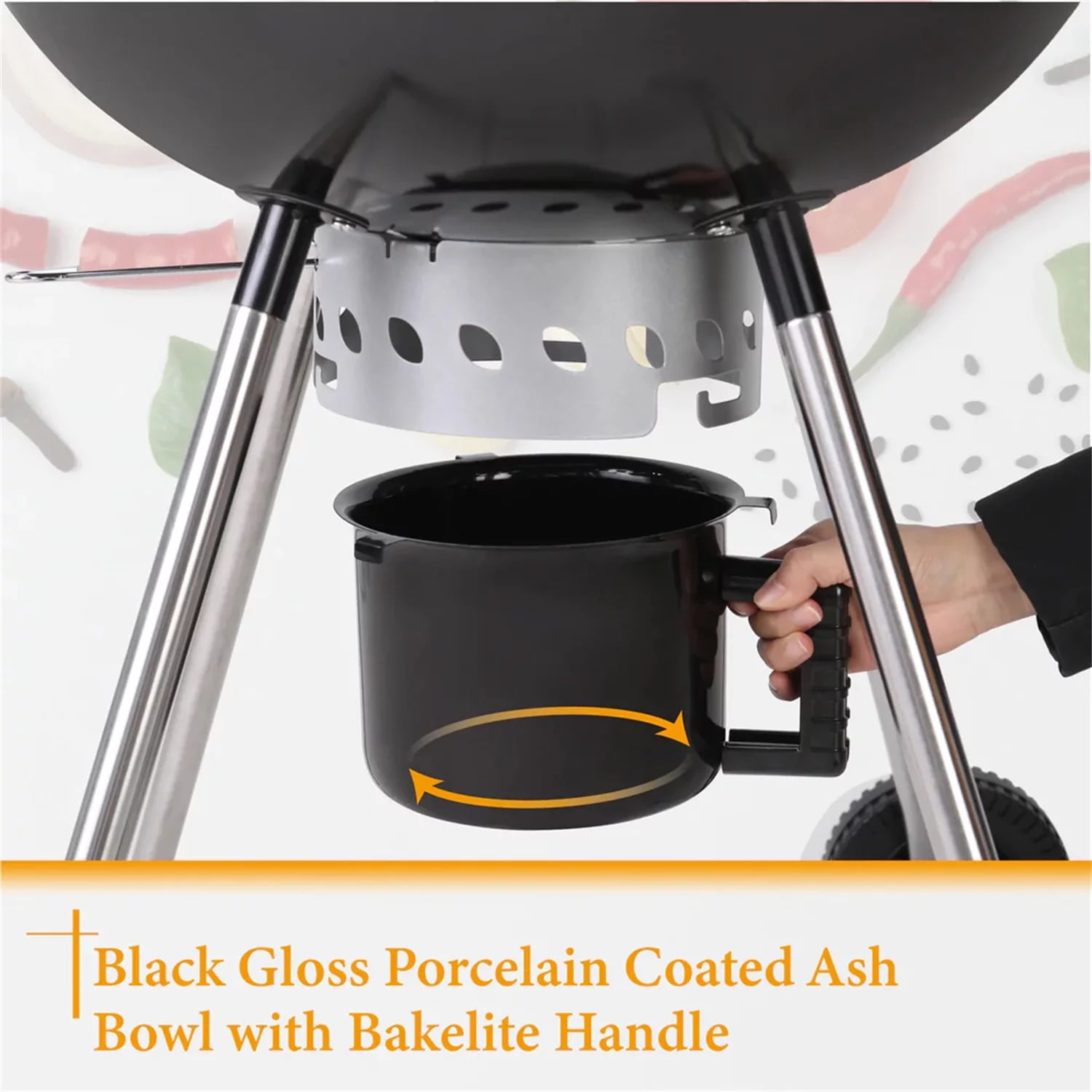 PHI VILLA 22" Portable Kettle Charcoal BBQ Grill, Black