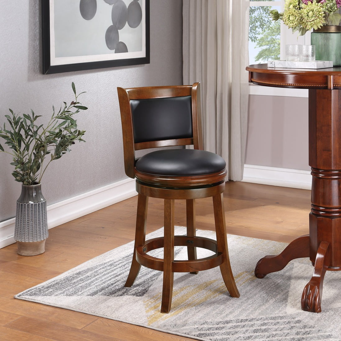 Boraam Augusta Counter Height High Back Swivel Wood Kitchen Counter Stool, Cherry Finish