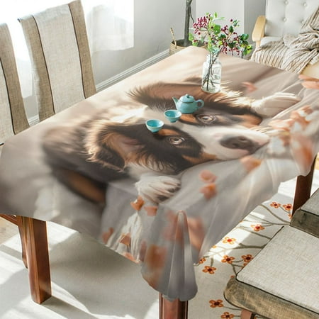 

BZSMCE Square Tablecloth Morning Dog Pattern Tableclothes