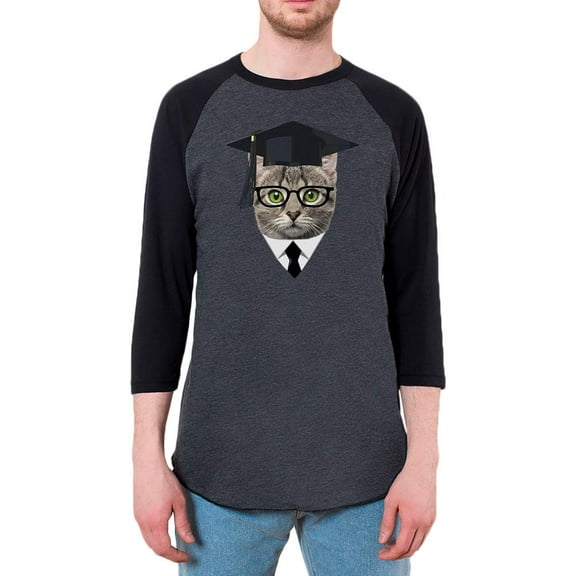 Graduation Funny Cat Mens Raglan T Shirt Heather Black-Black 2XL