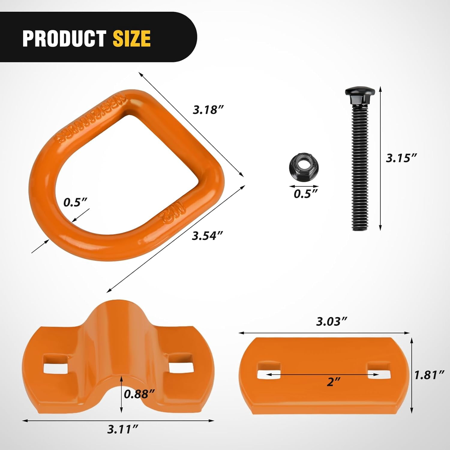 Nilight 4 Pcs D Ring Tie Down Anchor 1/2" Heavy Duty Tie Down Rings with Screws Bolts on Trailer Truck Bed Cargo 12000 Lbs Break Strength Tie Down Anchors Hook Orange