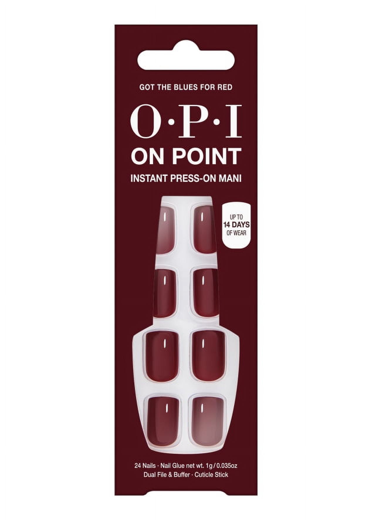 (2 pack) OPI On Point Instant Press On Nails, Got The Blues for Red, False Nails, 24 Pieces