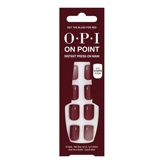 OPI On Point Instant Press On Nails, Got The Blues for Red, False Nails, 24 Pieces