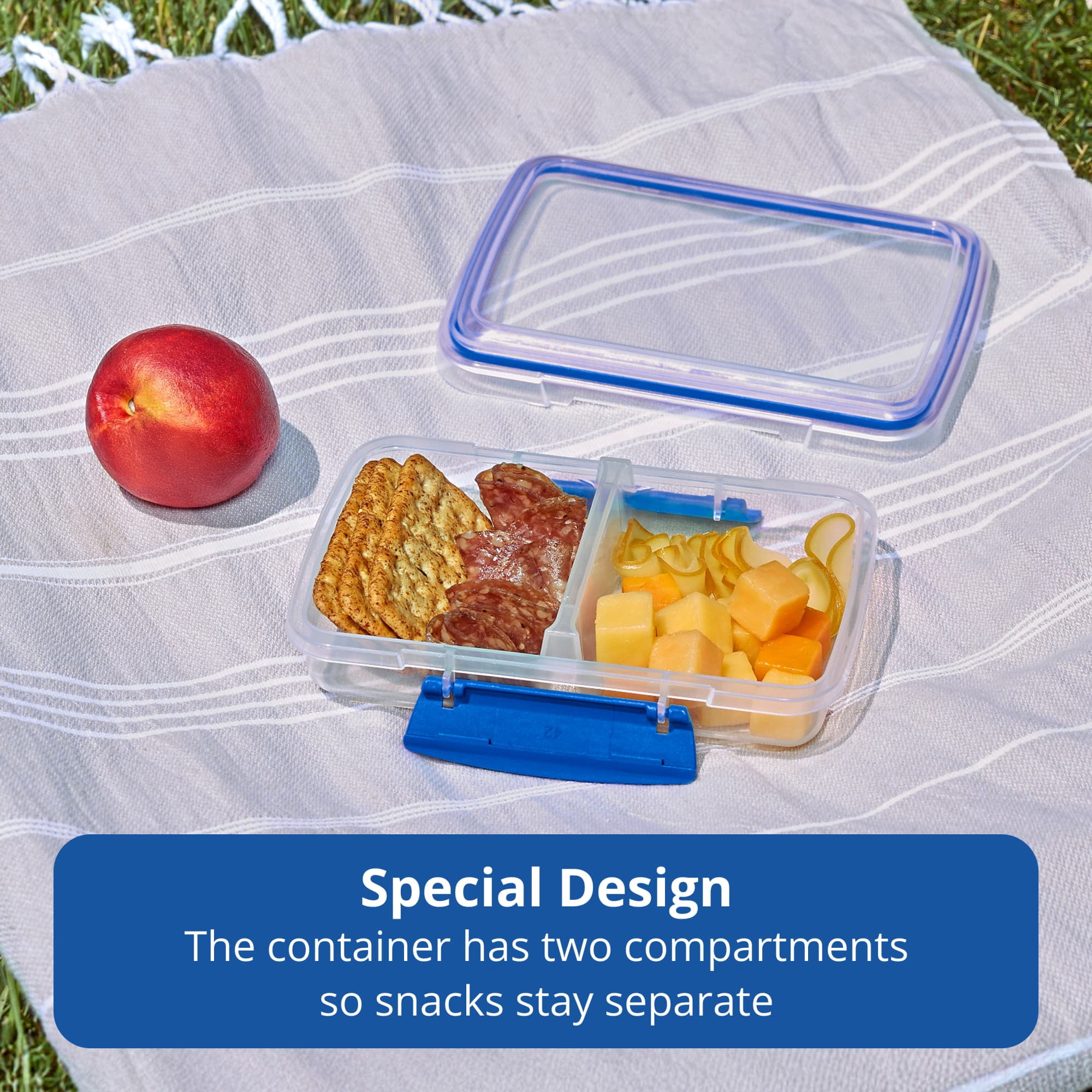 Rubbermaid Pack & Go 1.46cups/ 0.37quarts Small Divided Snack Container, Meal Prep Container, with Two-Compartment Design