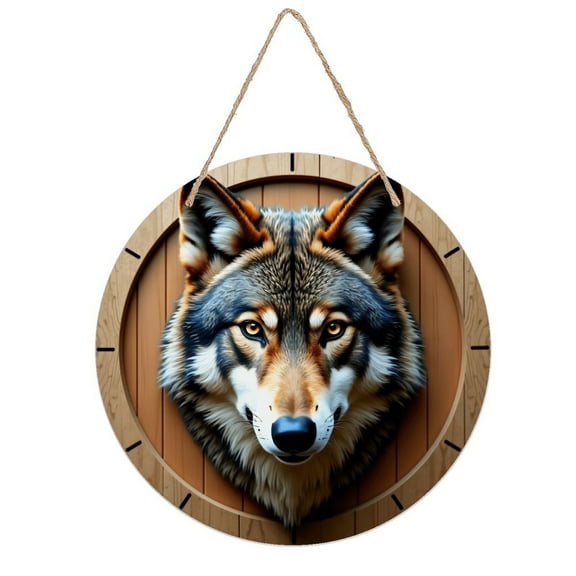 Rustic Round Wooden Wall Art Sign, 8" Decorative Home Decor, Vintage Wolf Head Designs, Easy Hang, Gift-Ready for Christmas Living Room Bedroom Kitchen Office