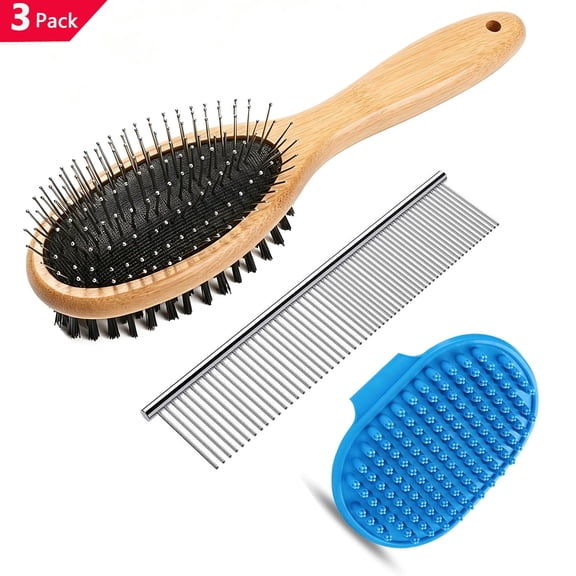 3PCS Dog Brush Cat Brush, Pet Grooming Tools with Dog Combs, Double-Sided Brush for Shedding and Bathing
