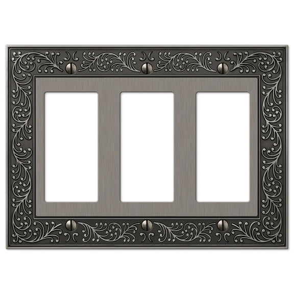 Amerelle 43RRRAN English Garden Wallplate, 3 Rocker GFCI, Cast Metal, Antique Nickel, 1-Pack