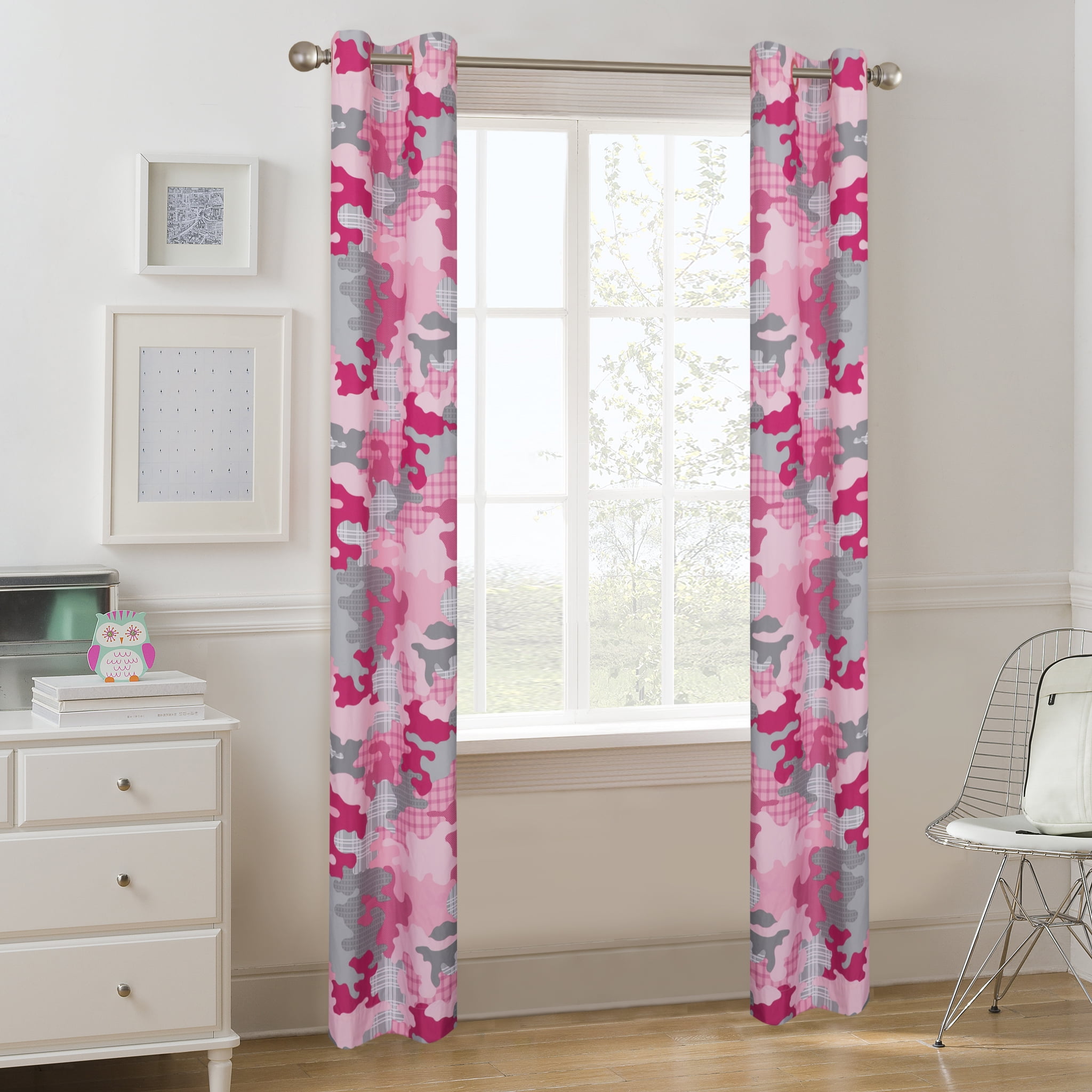 Your Zone Pink Camouflage Room Darkening Grommet Single Curtain Panel, Pink, 30" x 84"