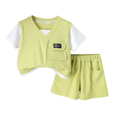 

Infant Boys Casual Outfit Sets Boys Clothes Two Piece Pullover Crewneck T Shirt Shorts 2Pcs Comfortable Soft Children s Suit Cute Kids Clothes Green 4-5 Years