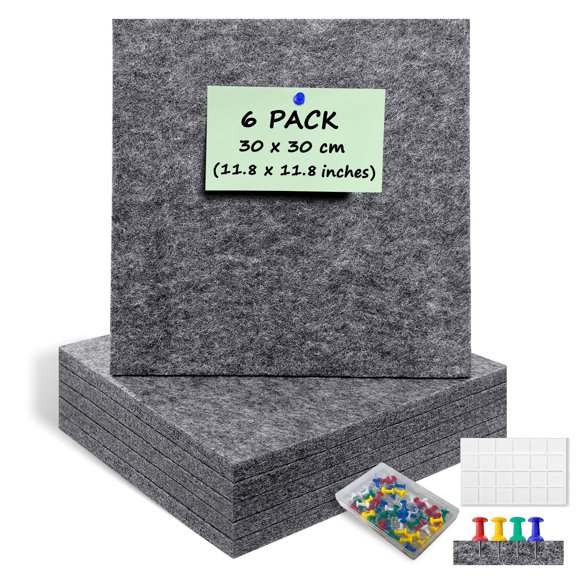 Tablero de anuncios de fieltro ANLIOTE 30 x 30 cm, paquete de 6 con chinches