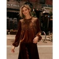 thumbnail image 2 of PUWEI Women's Lace Trim Velvet Blouse Elegant Flared Long Sleeve Top Casual Crew Neck Blouse, 2 of 7