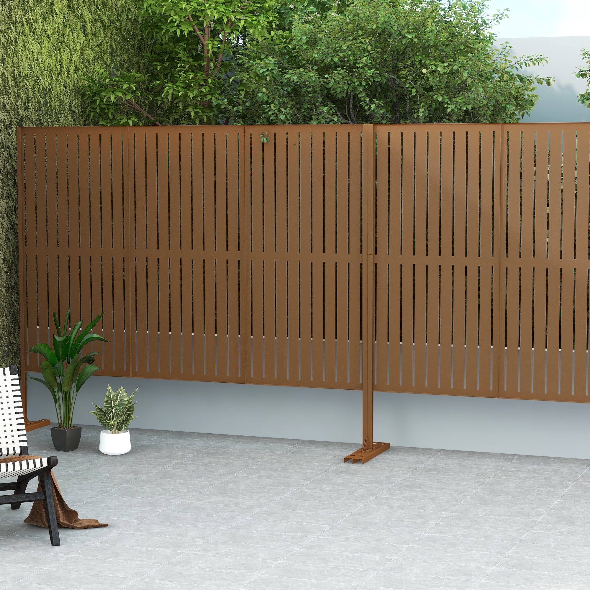 MAYEERTY 72×47" Outdoor Brown Metal Privacy Panel Screen for Backyard & Garden, Louvered Pattern