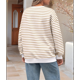 thumbnail image 4 of Sudadera de Cuello Redondo A Rayas de Gran Tamaño para Mujer, Jersey de Larga con Bloques de Color, Camiseta Informal Holgada para Hacer Ejercicio, Color Caqui L, 4 of 6