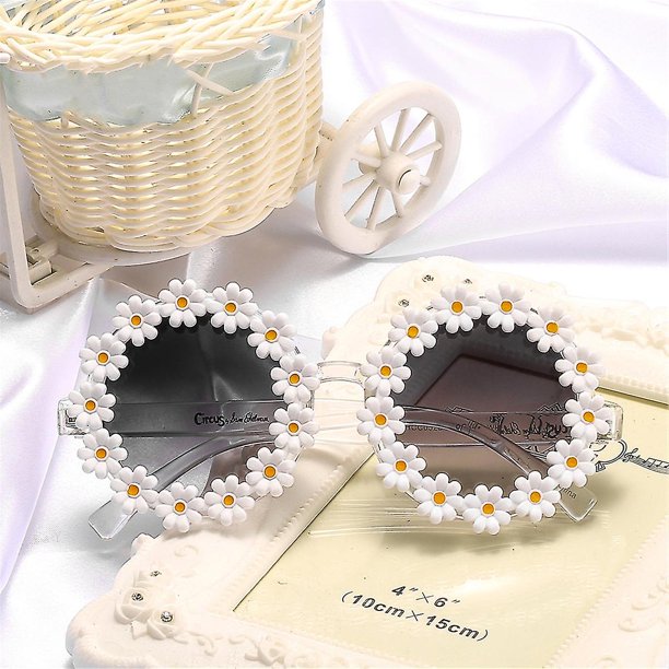 Gafas de sol decorativas con montura redonda y margaritas, gafas de sol de playa para mujer
