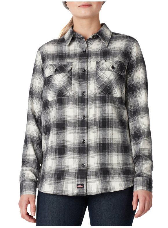 Dickies Men's Heavyweight Flannel Work Shirt - Durable Snap Button Shirt With Reinforced Elbows