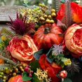 thumbnail image 6 of Dserhfy Autumn Peony Pumpkin Wreath Artificial Twig Garland Vintage Floral Garland Seasonal Door Hanger for Thanksgiving Harvest Decor, 6 of 7