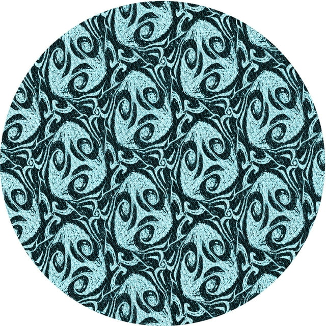 Ahgly Company Tapis Rond Lavable en Machine Intérieur Transitionnel Vert Sarcelle Profond, 5 Pieds Rond