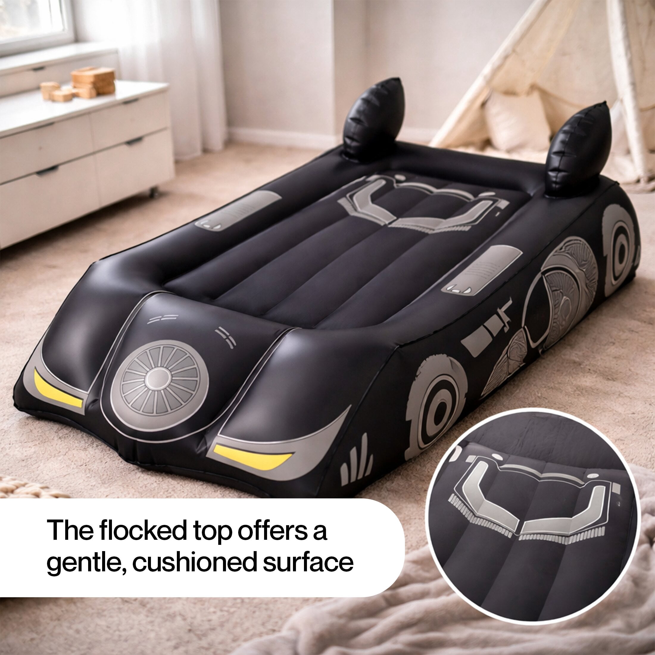 Batman Batmobile Inflatable Air Mattress for Kids Ages 6+, Great for Sleepovers, Nap Time & Play