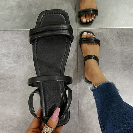 

Bxzhiri Women s Fashion Summer Sandals Flat Shoes Square-Toe Sandals Fashion Shoes