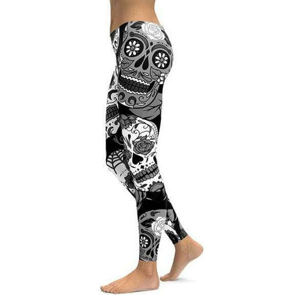 Womens Summer Yoga Pants Skull Print Street Fashion Leggings Sports Yoga Pants Plus Size Casual Wear Pants