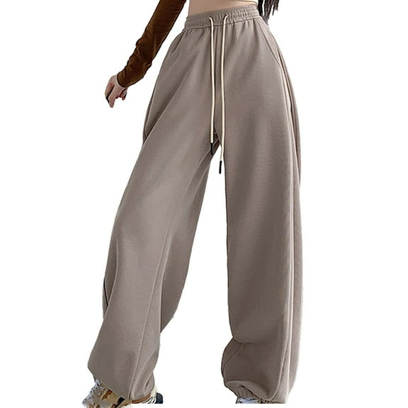 Maean Wide Leg Athletic Pants for Women Casual Breathable Elastic Waist Drawstring Loose Trousers with Pockets