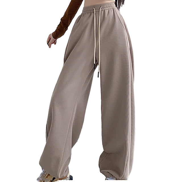 Diufon Straight Pants for Women Casual Solid Color Athletic Pants Elastic High Waist Drawstring Sweatpants