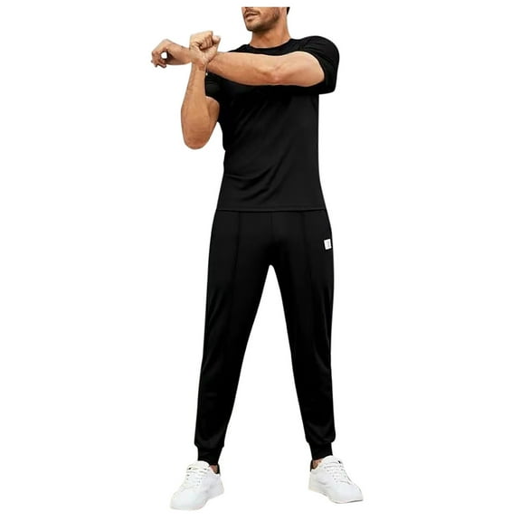 JIKNTTR Mens Short Sets 2 Piece Outfits Men's Outfits Trend Patchwork Tee Shirt And Long Set Sports Tracksuits Leisure Walking Outfits