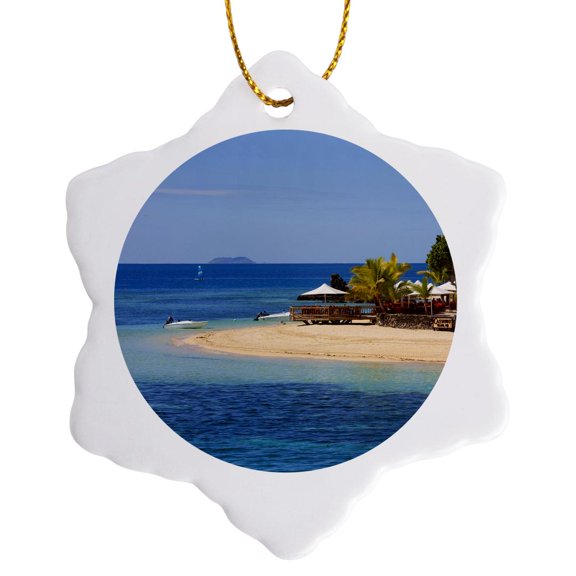 3drose, Castaway Island Resort, Qalito Island, Fiji - Oc01 Dpb0242 - Douglas Peebles, 3 inch Snowflake Porcelain Ornament