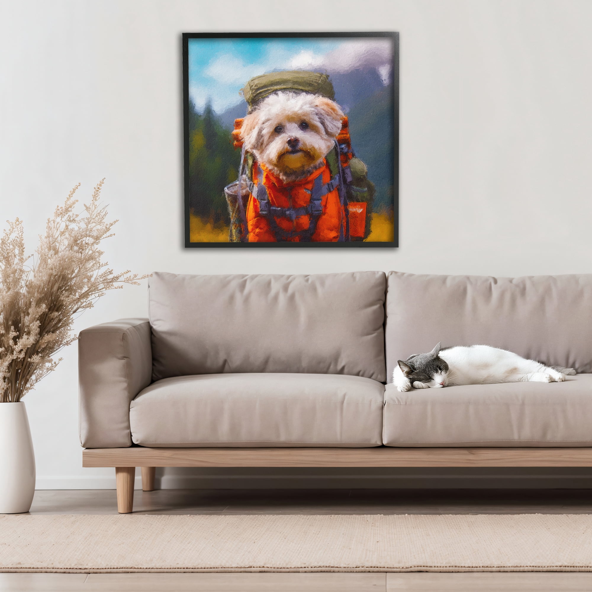 Stupell Industries Adventuring Hiker Dog Black Framed Giclee Art, design by Sean Parnell