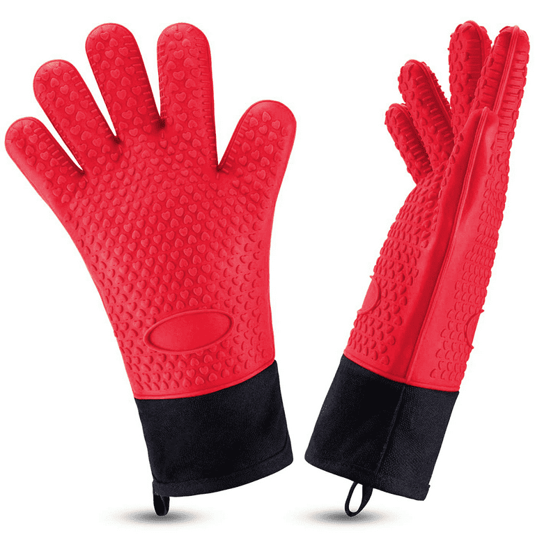 Silicone Oven Mitts Heat Resistant Gloves Kitchen Gloves 1 Pair Red