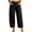 Black, variant on Womens Solid Color Linen Blend Cropped Capri Pants Elastic Drawstring High Waist Side Decorative Buttons Irregular Split Hem Loose Wide Leg Casual Everyday Trousers