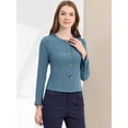 thumbnail image 4 of Chaqueta de Mujer Allegra K con Botones Cortos y Ligeros Vintage de Otoño Azul gris L, 4 of 6