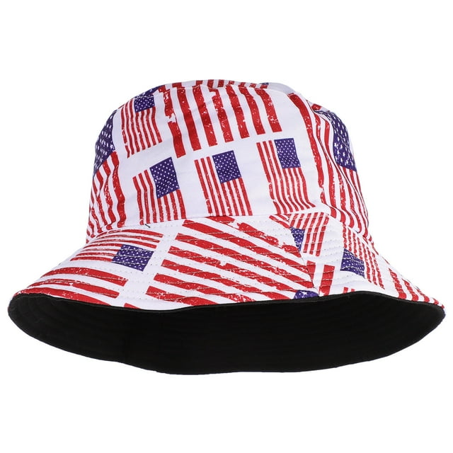 KAKOWELY Sombrero de pescador reversible con bandera estadounidense y doble uso, sombrero para el sol