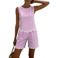 thumbnail image 4 of Women's Striped Two-Piece Sleeveless Patchwork Trimmed And Shorts Casual Summer Set, 4 of 6