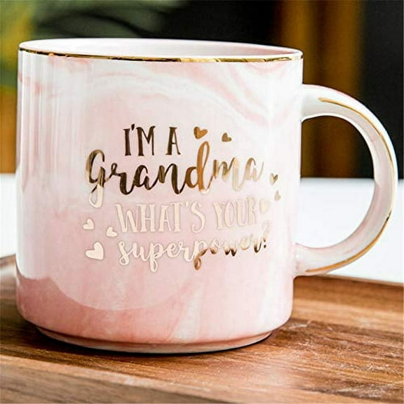 I'm A Grandma What's Your Superpower, 12 OZ Ceramic Marble Coffee mug Tea Cups,Funny Grandma Mother's Day Birthday Gift Ideas
