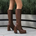 thumbnail image 4 of Rokment Womens Winter Fall Platform Knee High Boots Vintage Leather Square Toe Chunky High Heel Mid Calf Dress Tall Boots, 4 of 5