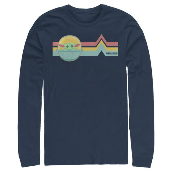 Men's Star Wars: The Mandalorian The Child Retro Stripes Long Sleeve Shirt Navy Blue Large