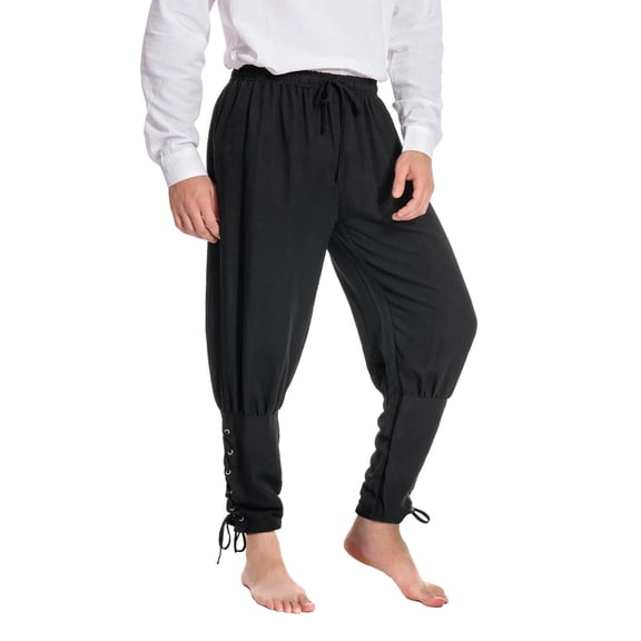 Mens Ankle Banded Pants Medieval Viking Navigator Renaissance Pants (XL, Black)