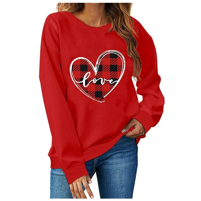 TIMIFIS Valentines Day Cadeaux pour Elle Chandail Cœur pour Femmes Mode Mignon Imprimé Amour Chandails en Molleton Col Rond Décontracté Manches Longues Tenues Printemps Automne - Printemps/été