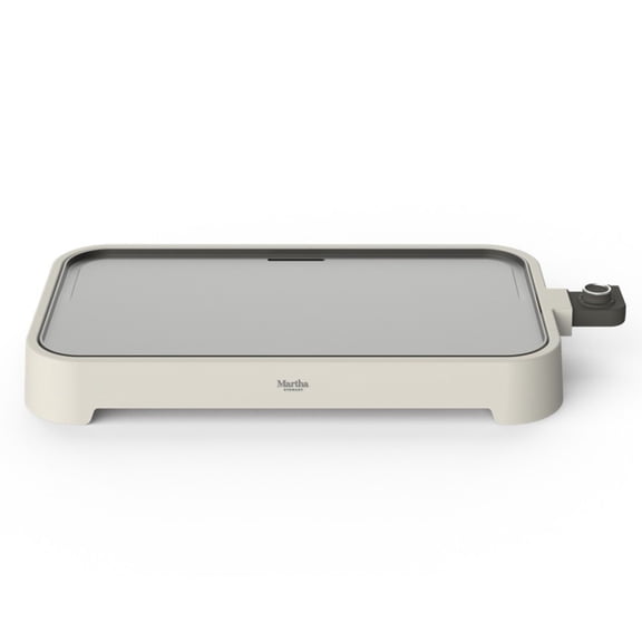 Martha Stewart 12” x 22” Electric Griddle, XL Ceramic Nonstick, Linen Cream