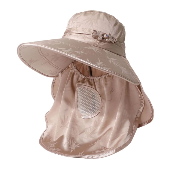 Djtdsds Full Coverage Bamboo Sun Hat with Neck Flap UPF 50 Protection Large Brim Breathable Mesh Adjustable Chin Strap Lightweight Elegant for Outdoor Summer Gardening Travel Size:One Size