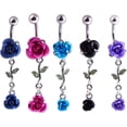 thumbnail image 2 of 1Pc Belly Button Ring Women Dual Rose Flower Navel Ring Body Piercing Jewelry Gift Rose Red, 2 of 5