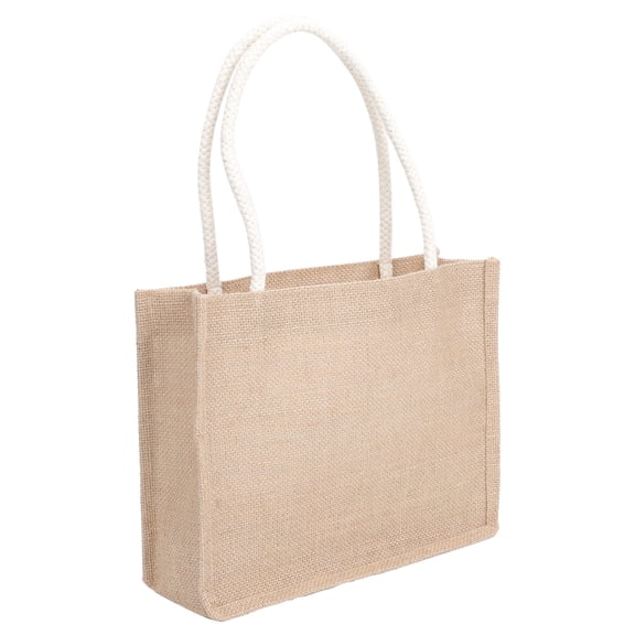 ifundom 1Pc White Linen Jute Tote Bag Reusable Grocery Shopping Bag