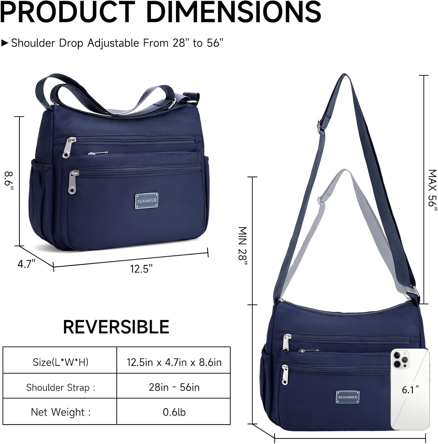 Crossbody Shoulder Bag for Women Handbag Purse, Large Nylon Tote with Adjustable Strap